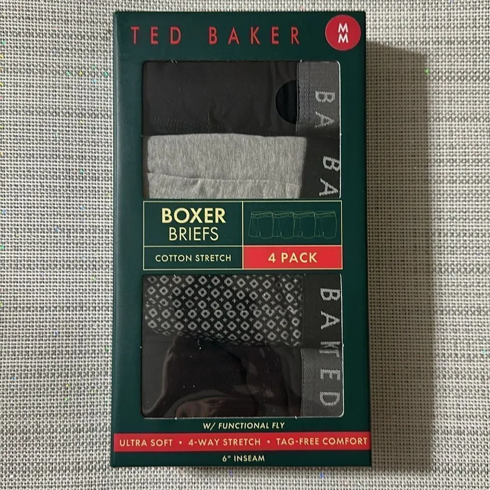 Ted Baker 4 Pack Soft Cotton Stretch Black Gray Boxer Briefs